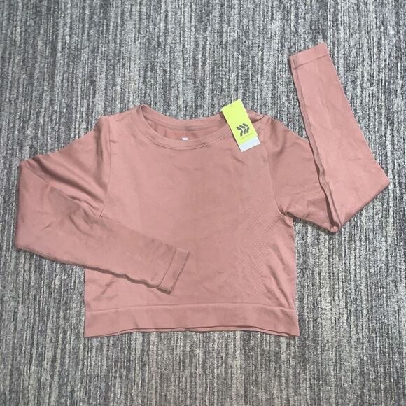 All in Motion Womens Size XL Ribbed Crop Top Pink Long Sleeve Activewear NWT - Picture 1 of 7